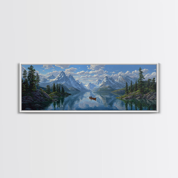 Peaceful Evening Paddleboarder Landscape Watercolor Painting Wall Art Tranquil Outdoor Scene Canvas Print