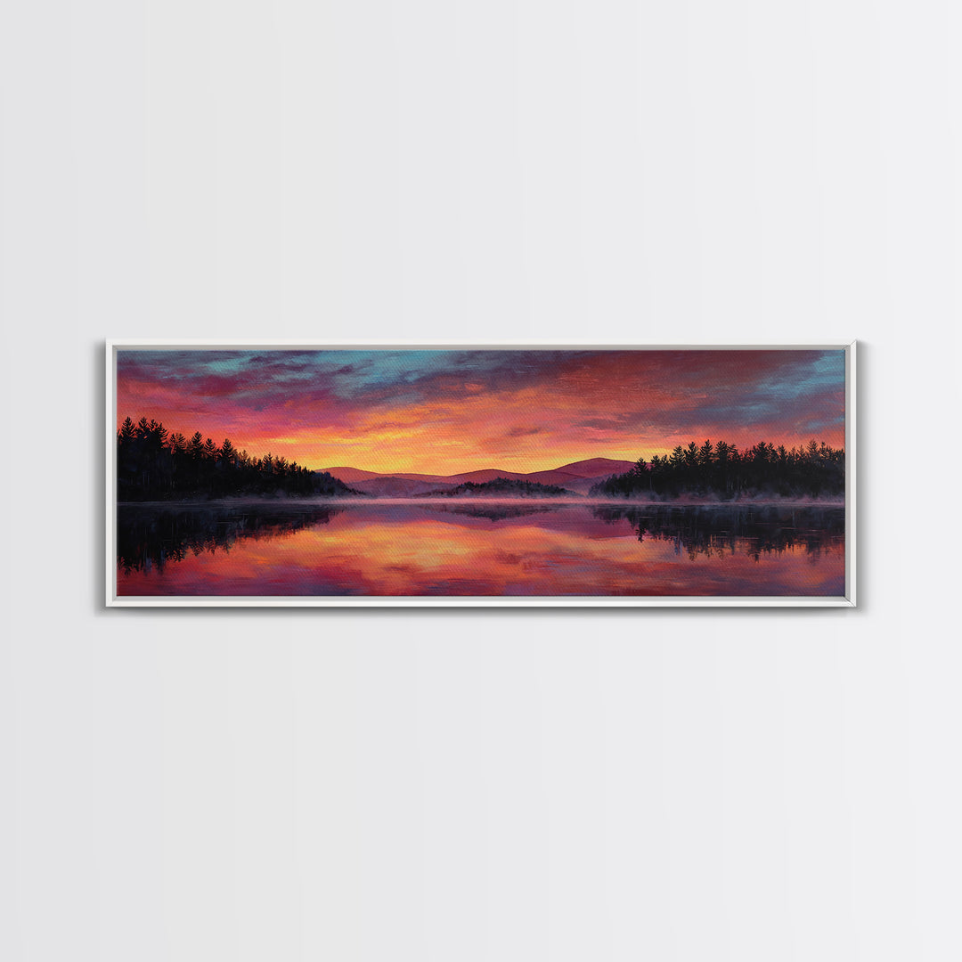 Calm Lake And Canoe At Sunrise With Soft Light Framed Canvas Print Nature Wall Art For Bedroom Decor