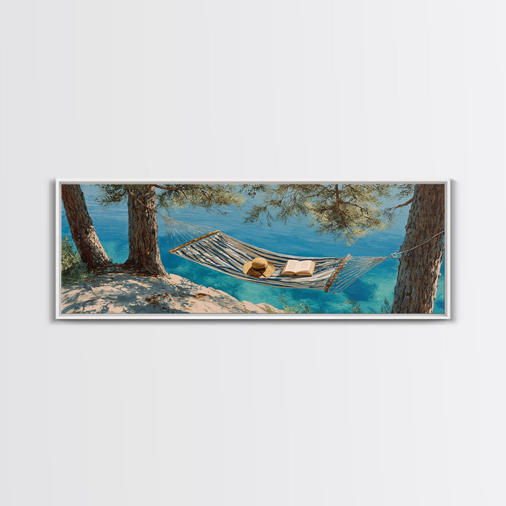 Coastal Hammock By Turquoise Water Wall Art, Beach House Canvas Print, Relaxing Nature Decor, Summer Lake House Gift For Her