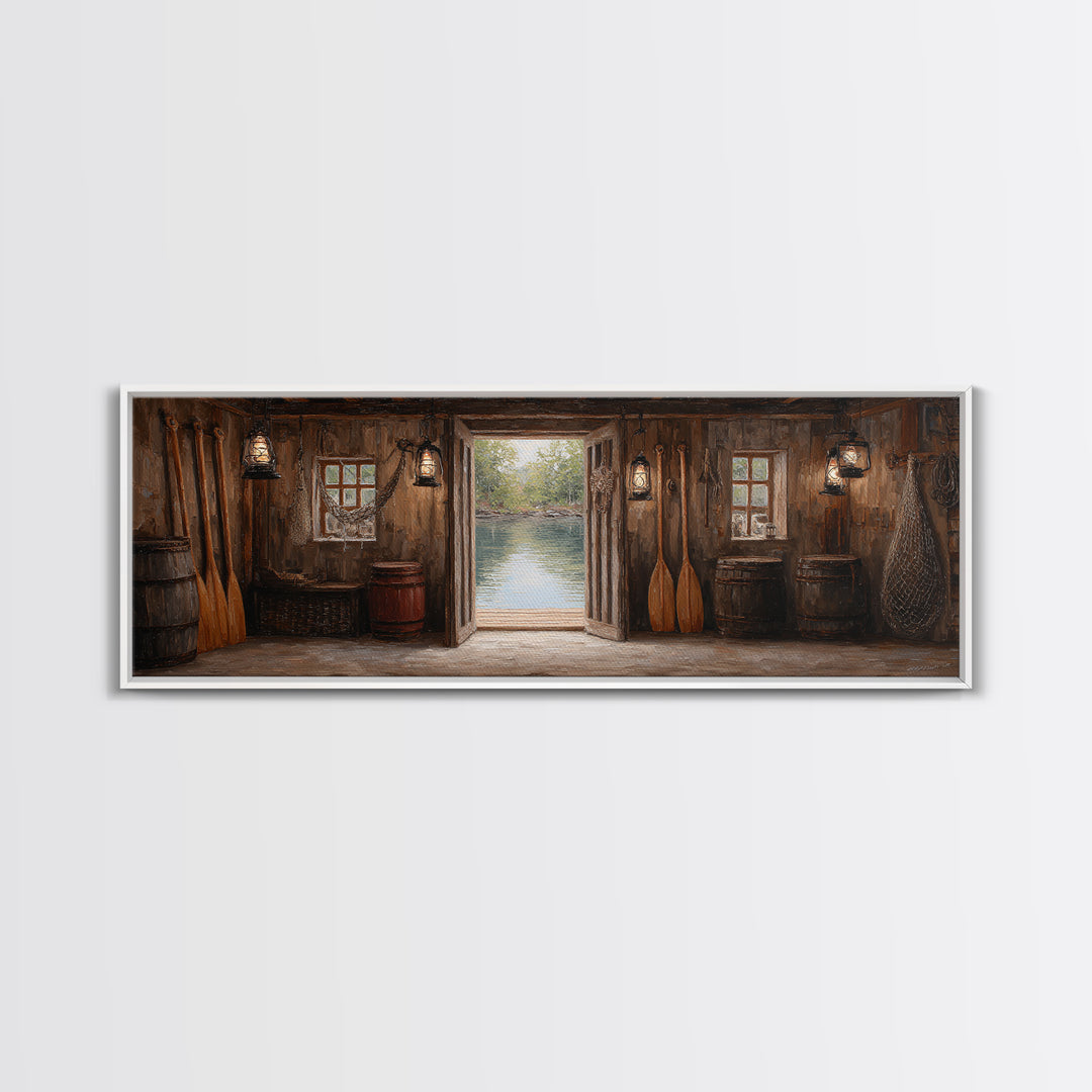 Rustic Lakeside Cabin Interior With Canoe Paddles Wall Art, Farmhouse Decor, Lake House Decor, Housewarming Gift For Him