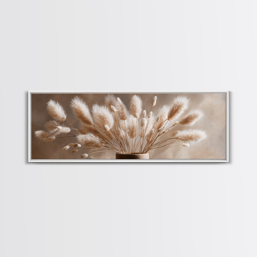 Soft Pampas Grass Plumes Wall Art, Minimalist Neutral Canvas Print, Boho Bedroom Decor, Wabi Sabi Living Room Gift For Her