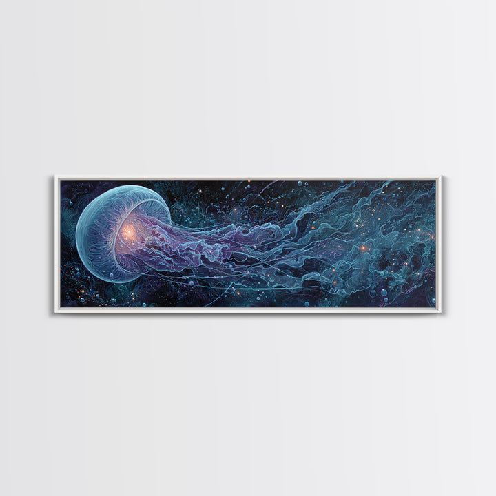 Cosmic Jellyfish Canvas Print, Glowing Ocean Creature, Celestial Sea Life Wall Decor, Marine Biology Gift, Coastal Wall Art
