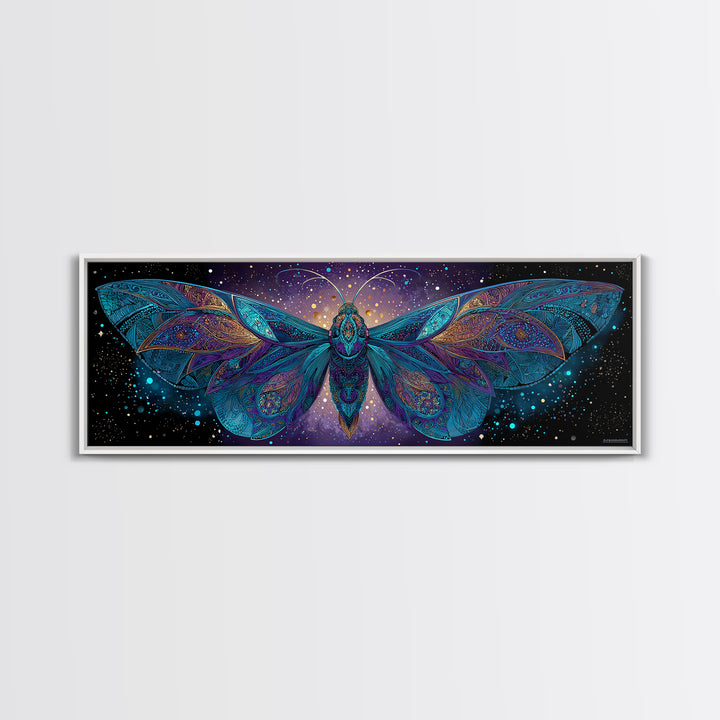 Celestial Moth Wall Art, Intricate Mandala Wings Canvas Print, Mystical Boho Decor, Large Psychedelic Cosmic Statement Art