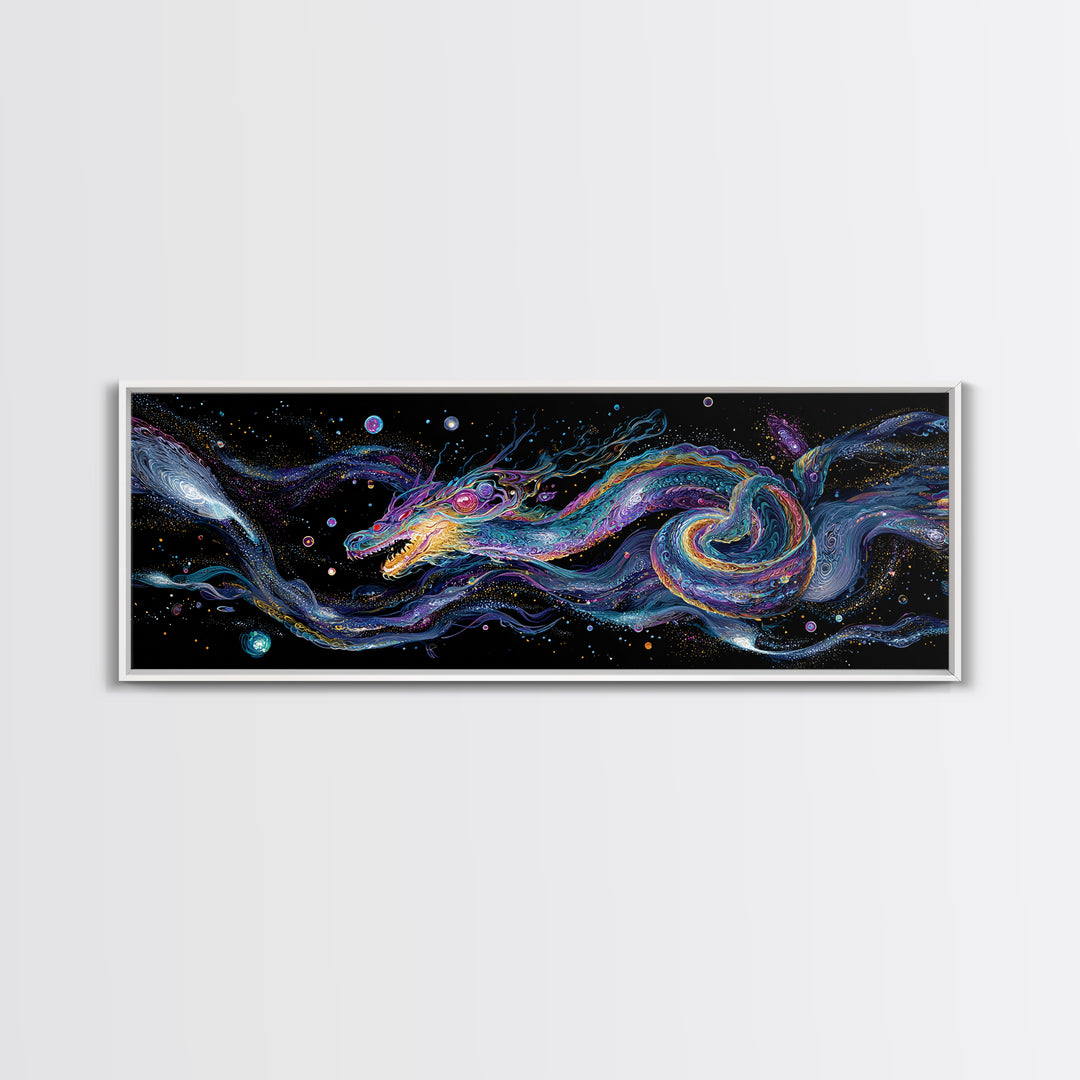 Cosmic Dragon Serpent Swimming Through Galaxies Wall Art, Fantasy Space Canvas Print For Gamer Room Decor And Gift For Him