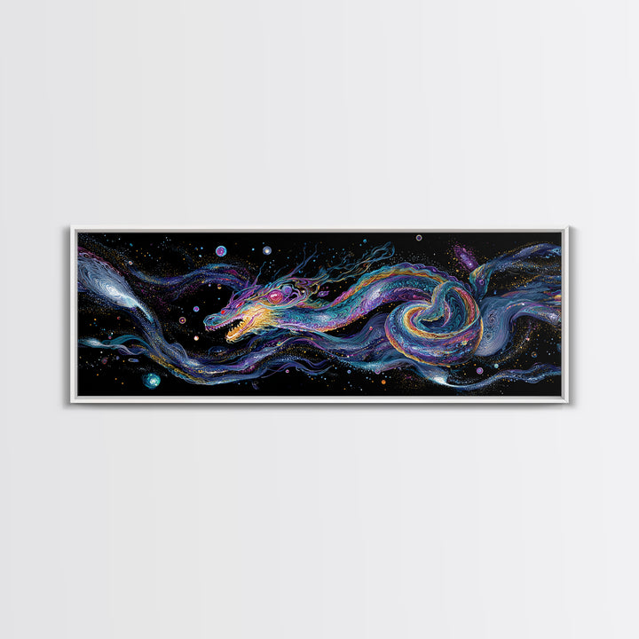 Cosmic Dragon Serpent Swimming Through Galaxies Wall Art, Fantasy Space Canvas Print For Gamer Room Decor And Gift For Him