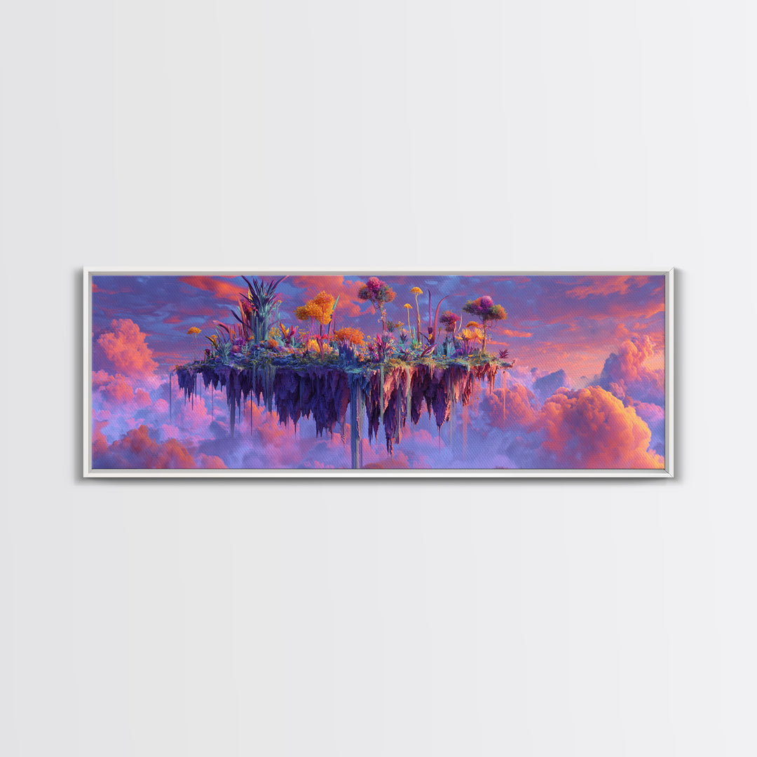 Floating Sky Island Garden In Pink Clouds Canvas Print, Fantasy Landscape Wall Art, Dreamy Botanical Decor, Whimsical Gift