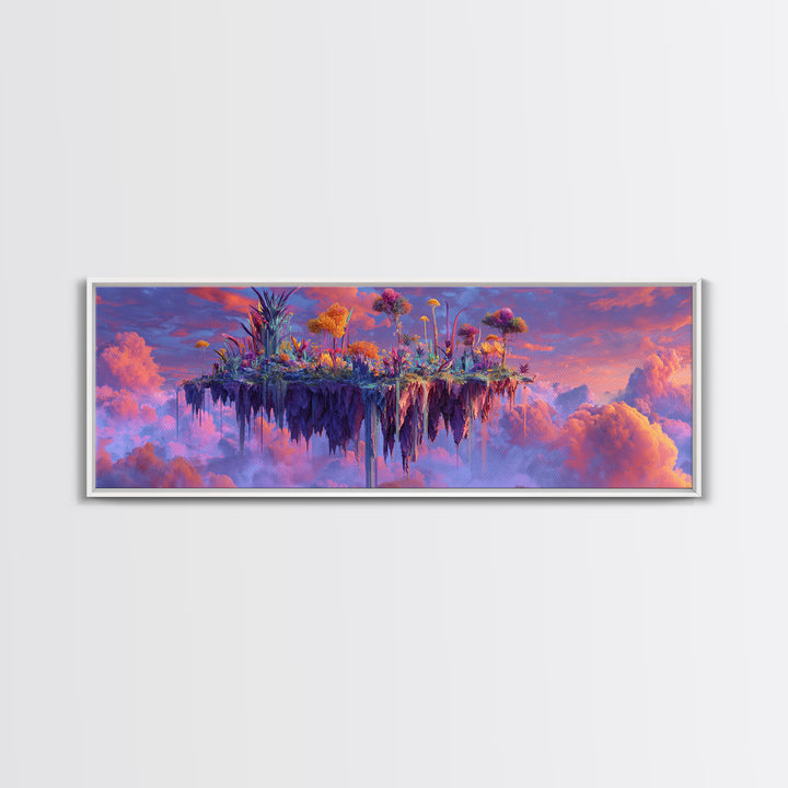Floating Sky Island Garden In Pink Clouds Canvas Print, Fantasy Landscape Wall Art, Dreamy Botanical Decor, Whimsical Gift