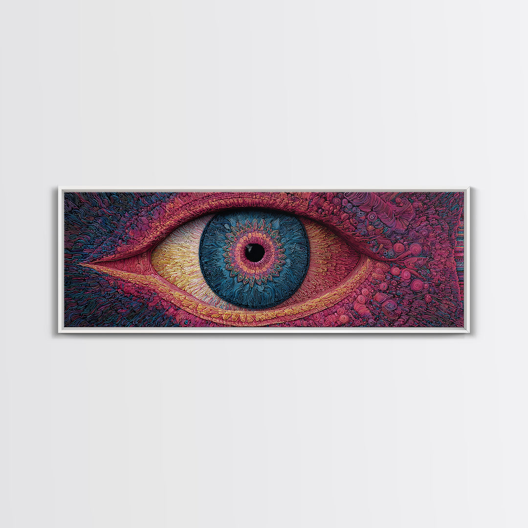 Psychedelic Blue Eye With Magenta Texture Wall Art, Surreal Canvas Print For Trippy Room Decor And Modern Statement Artwork