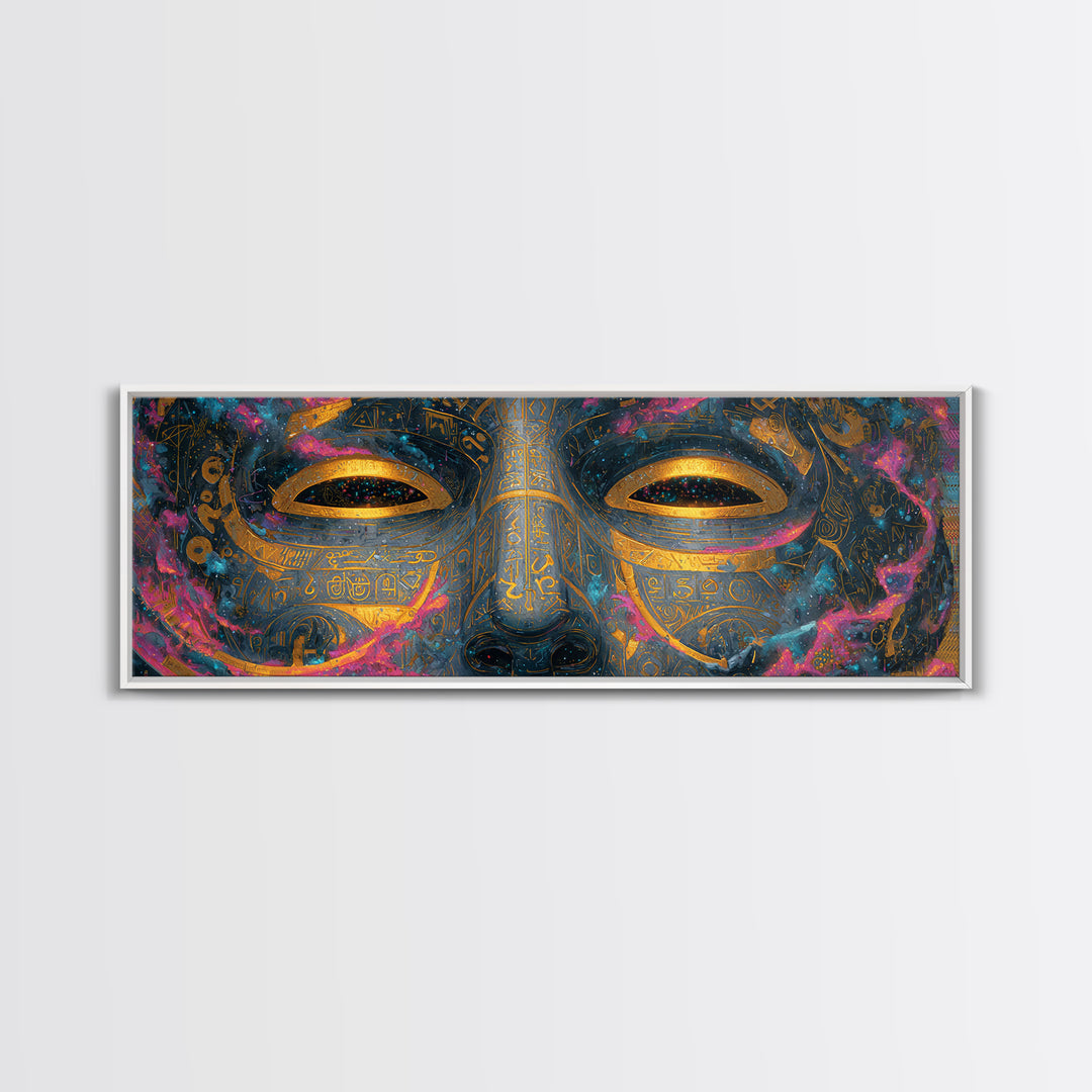 Ornate Cosmic Golden Mask Wall Art, Egyptian Mystical Face, Celestial Decor, Luxury Home Decor, Statement Artwork Gift For Her