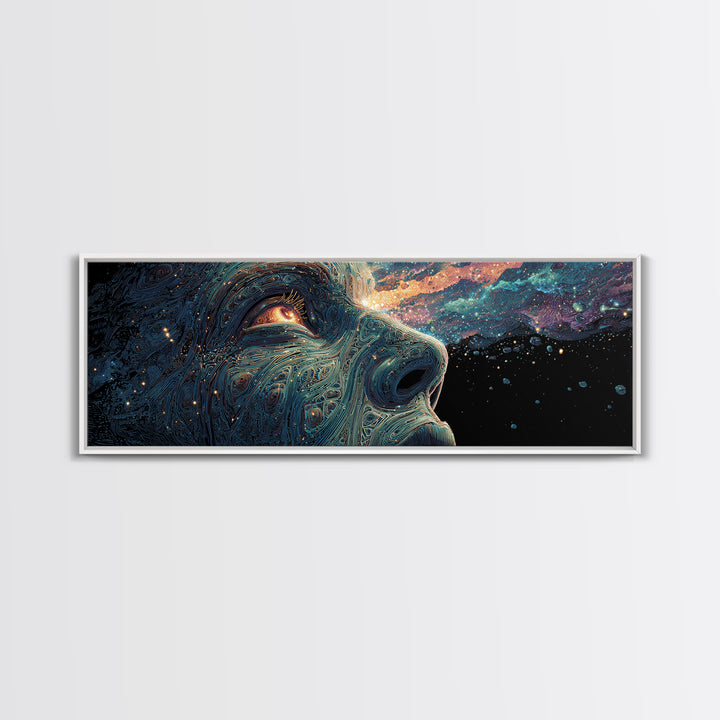 Cosmic Wolf Portrait With Galaxy Eye Wall Art, Large Panoramic Psychedelic Animal Canvas, Space Decor, Celestial Gift For Him