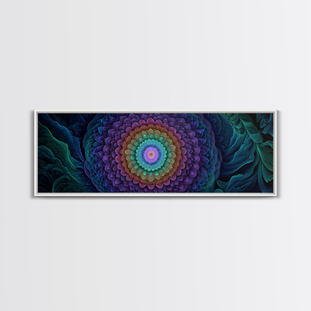 Rainbow Mandala Flower Fractal Wall Art, Spiritual Psychedelic Canvas Print, Boho Meditation Decor, Colorful Zen Gift Idea