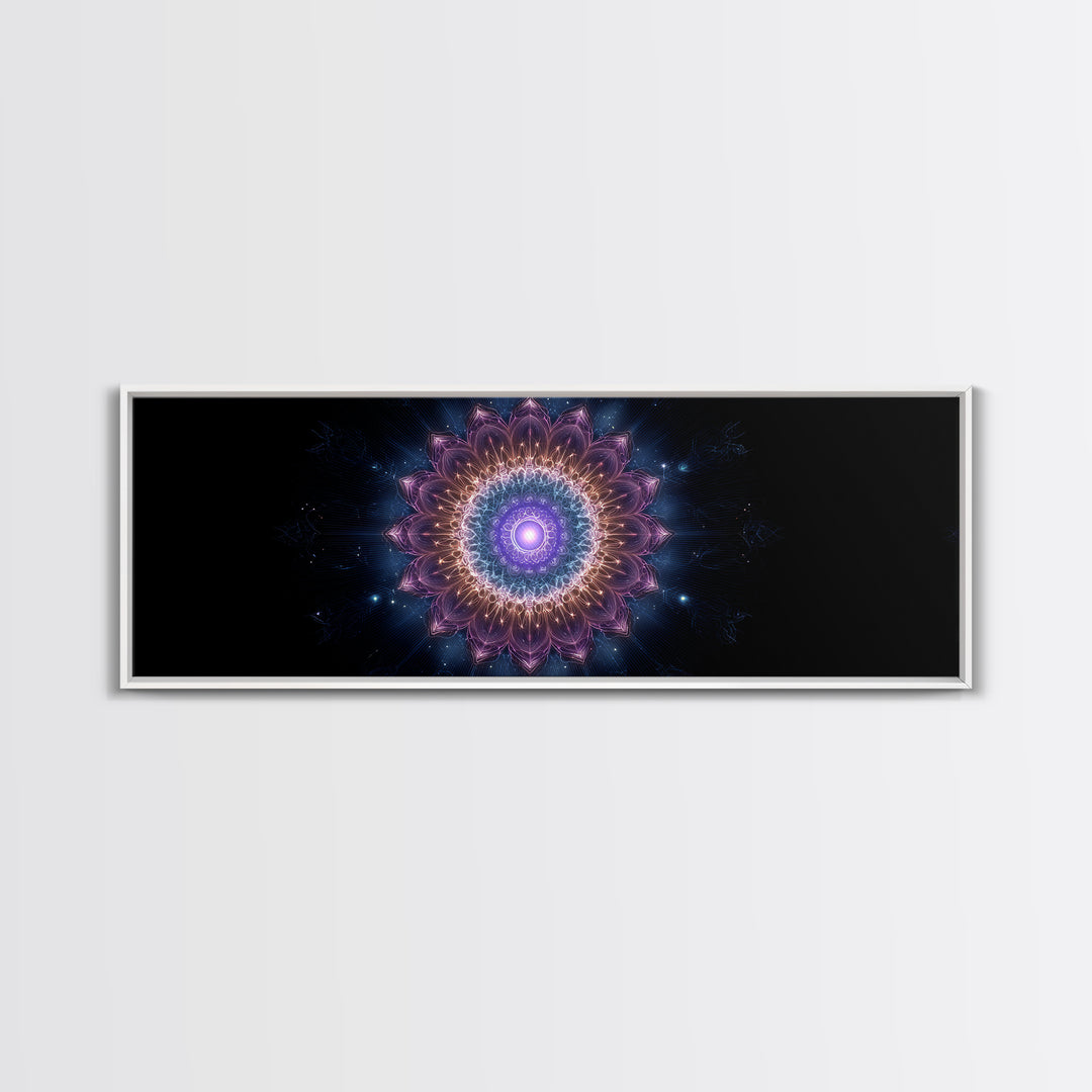 Glowing Purple Mandala Cosmic Wall Art, Celestial Abstract Canvas Print, Spiritual Decor, Meditation Room Art Gift For Her