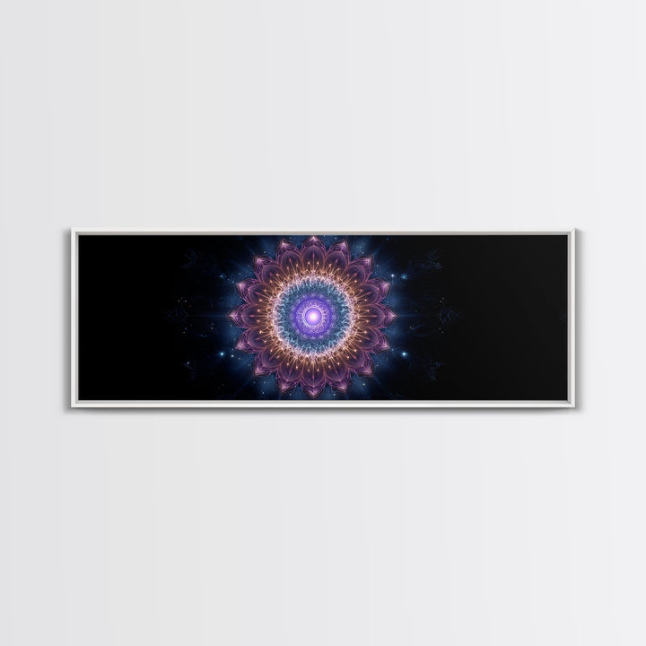 Glowing Purple Mandala Cosmic Wall Art, Celestial Abstract Canvas Print, Spiritual Decor, Meditation Room Art Gift For Her