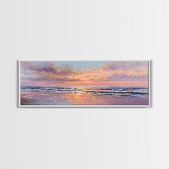 Pastel Ocean Sunset Canvas Print, Romantic Seascape Painting, Coastal Wall Art, Serene Beach House Living Room Decor Gift