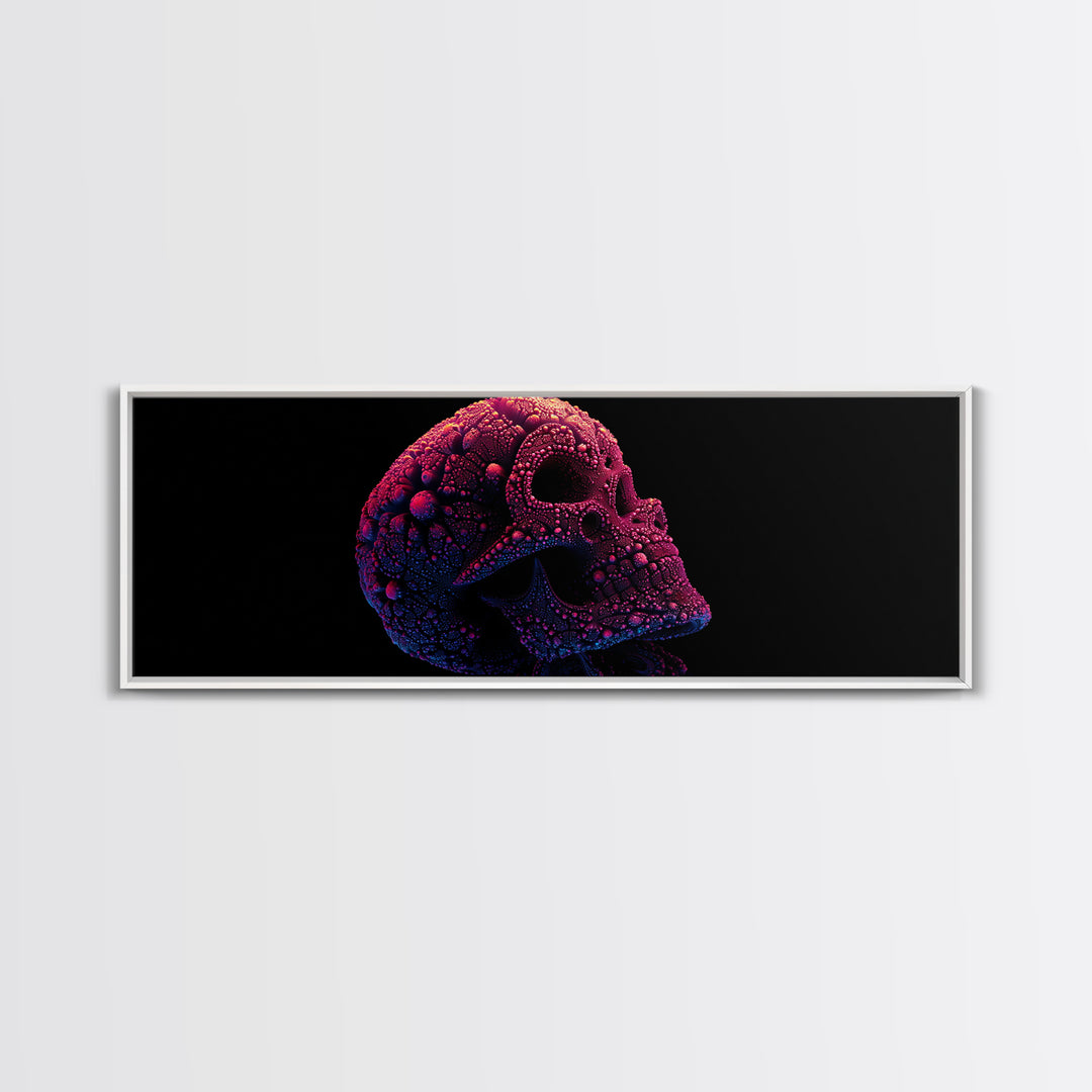 Neon Fractal Skull Canvas Print, Gothic Dark Art Wall Art, Psychedelic Horror Decor, Edgy Man Cave Statement Artwork, Gift For Him