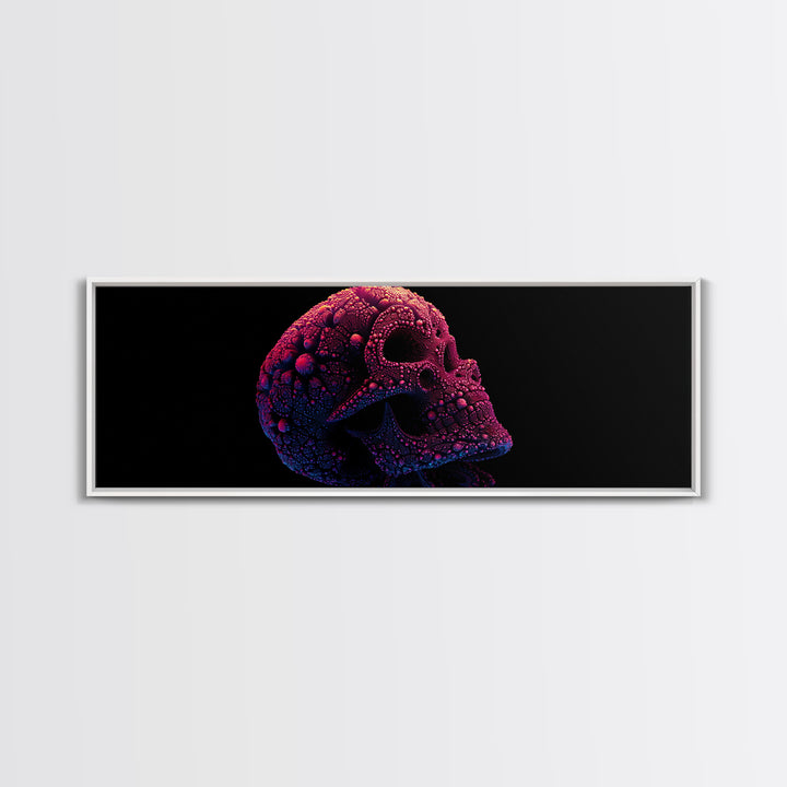 Neon Fractal Skull Canvas Print, Gothic Dark Art Wall Art, Psychedelic Horror Decor, Edgy Man Cave Statement Artwork, Gift For Him