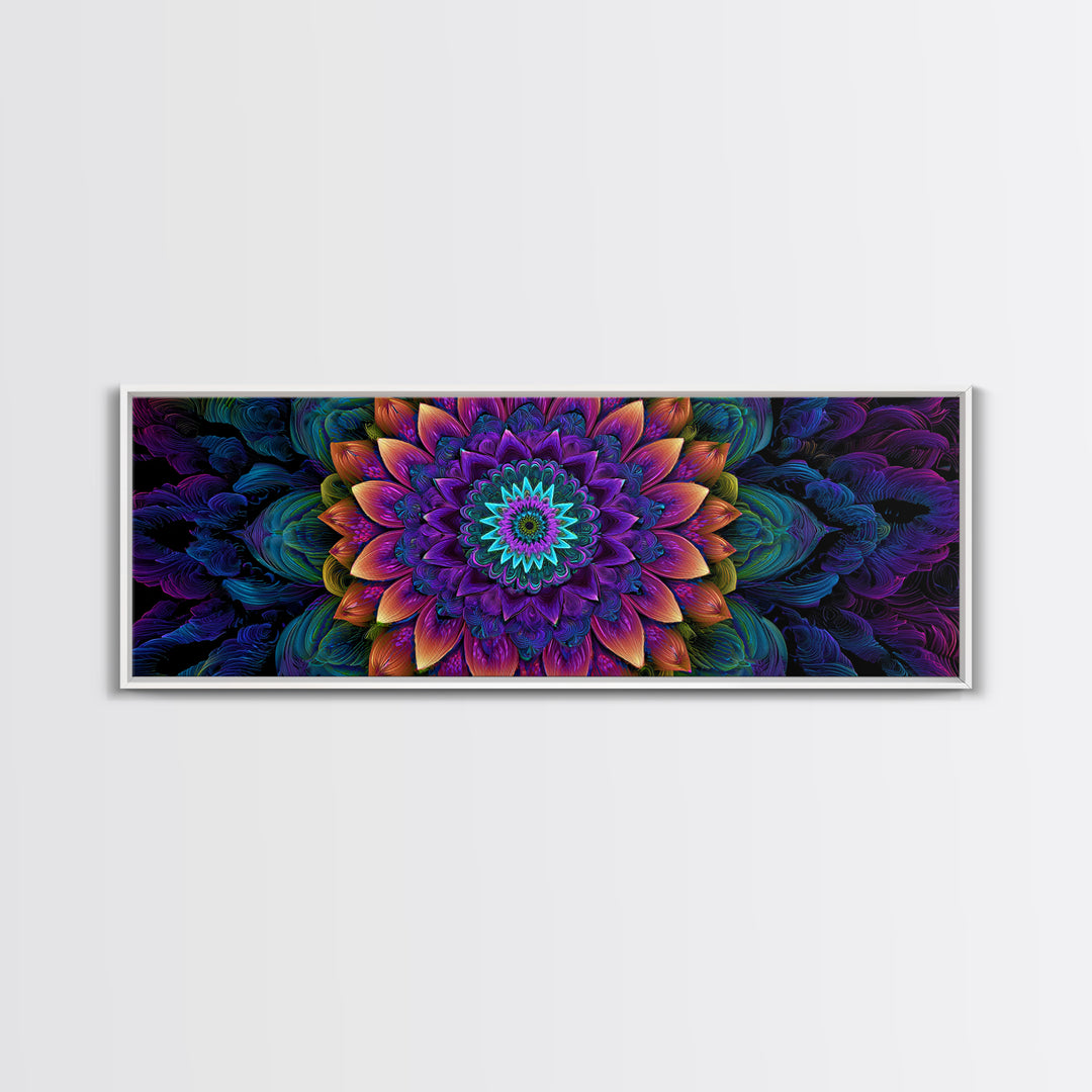 Vibrant Fractal Mandala Flower Canvas Print, Psychedelic Wall Art, Colorful Spiritual Decor, Meditation Room Art, Yoga Studio
