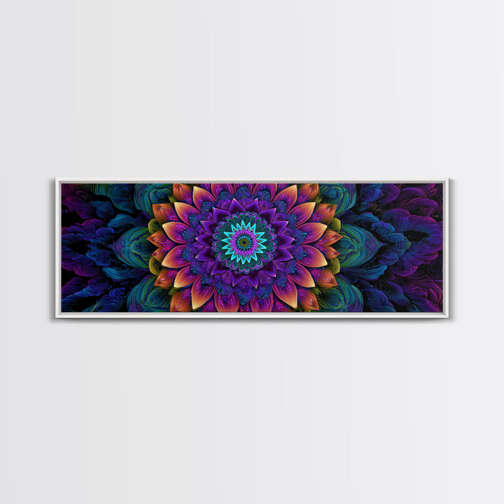 Vibrant Fractal Mandala Flower Canvas Print, Psychedelic Wall Art, Colorful Spiritual Decor, Meditation Room Art, Yoga Studio
