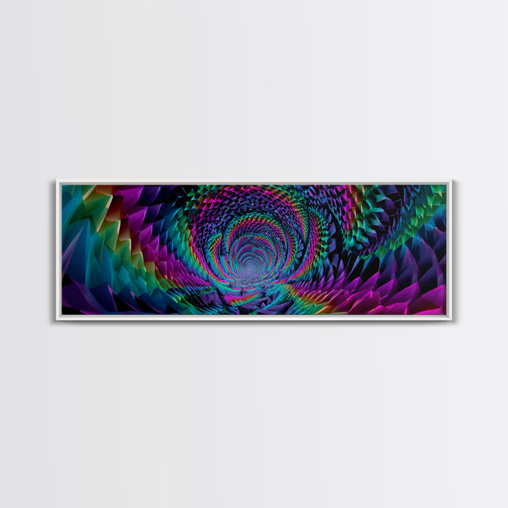 Rainbow Crystal Vortex Tunnel With Geometric Depth Canvas Print, Psychedelic Wall Art For Modern Abstract Home Decor And Office Decor
