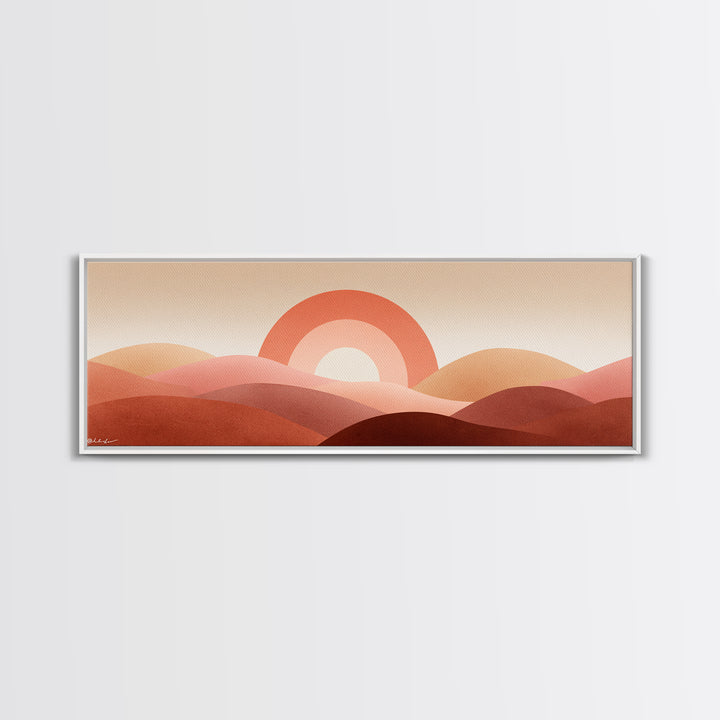 Terracotta Sun And Rolling Hills Canvas Print, Abstract Desert Landscape, Mid Century Modern Wall Art, Warm Earth Tone Decor