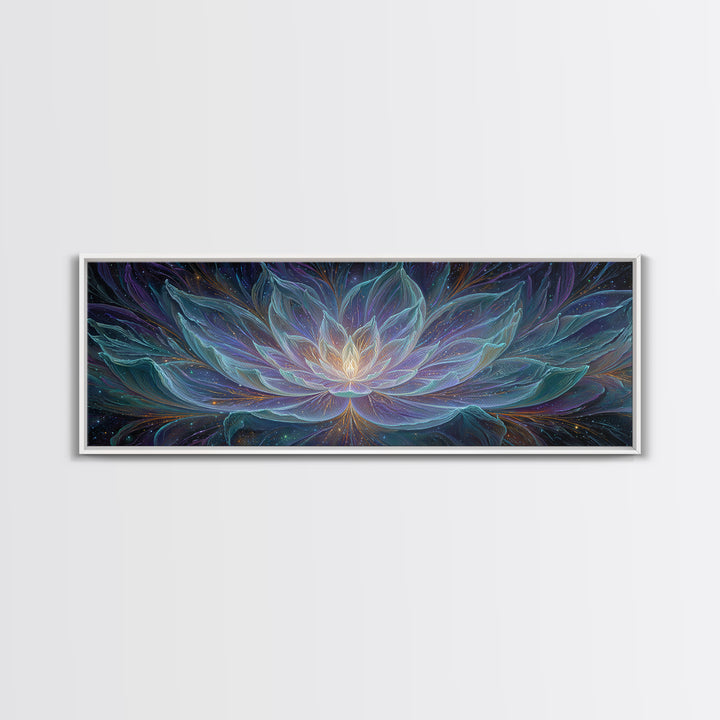Luminous Cosmic Lotus Canvas Print, Celestial Flower, Meditation Room Art, Spiritual Wall Decor, Yoga Studio Decor Gift Idea
