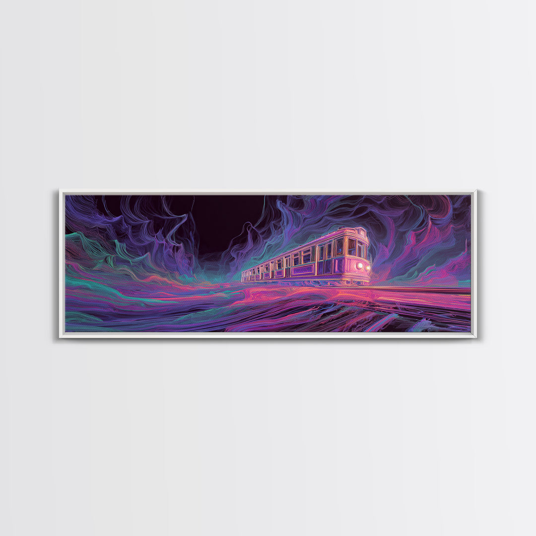 Neon Ghost Train Canvas Print, Cyberpunk Subway, Futuristic Urban Wall Decor, Gaming Room Decor, Sci Fi Modern Wall Art Gift