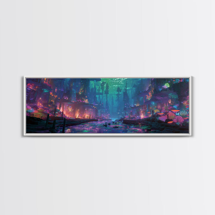 Neon Flooded Cyber City Wall Art, Futuristic Cityscape, Dystopian Sci Fi Decor, Gaming Room Wall Art, Modern Home Decor Print