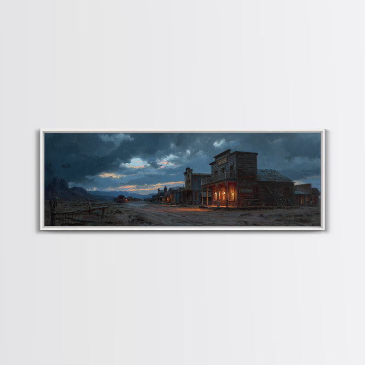 Stormy Western Ghost Town Wall Art, Moody Frontier Street Canvas, Rustic Cowboy Decor, Man Cave Print, Large Wall Decor For Him