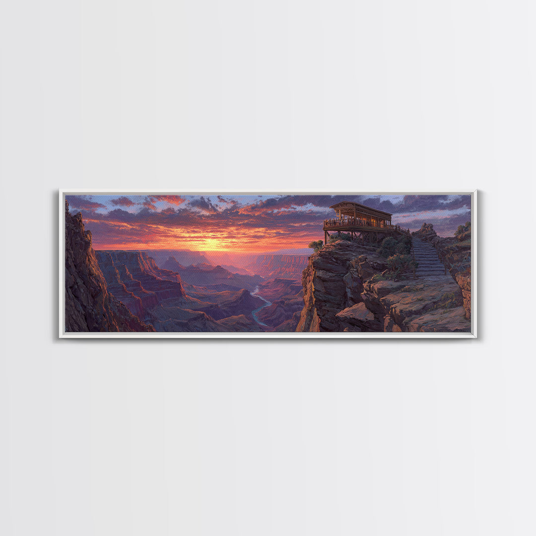 Grand Canyon Sunset Lookout Framed Canvas Print, Southwest Landscape Wall Art, Rustic Cabin Decor, National Park Travel Poster Print