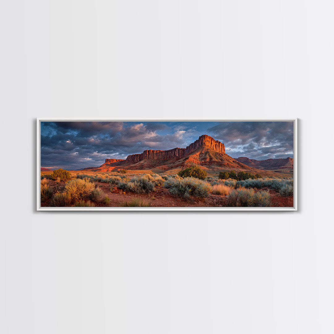 Red Rock Desert Mesa At Sunset Wall Art, Panoramic Southwestern Landscape Canvas, Rustic Home Decor, Large Living Room Print