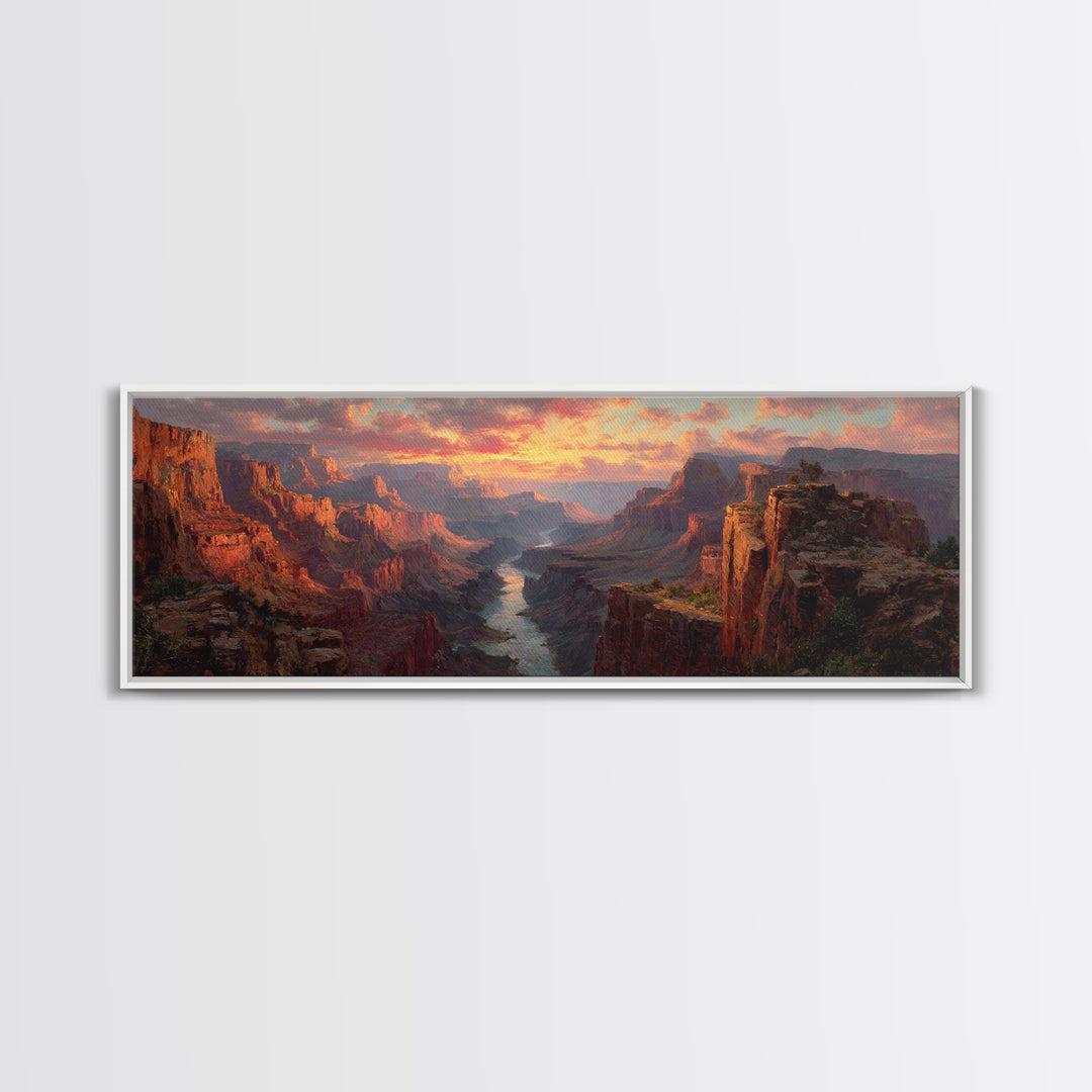 Grand Canyon River Sunset Wall Art, Panoramic Canvas Print, Southwest Landscape Decor, Large Desert Art For Living Room Decor