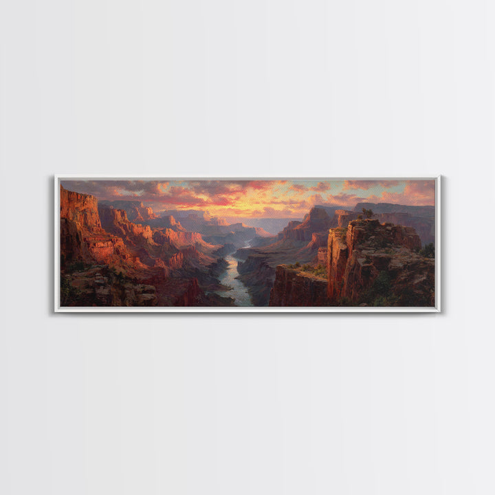 Grand Canyon River Sunset Wall Art, Panoramic Canvas Print, Southwest Landscape Decor, Large Desert Art For Living Room Decor