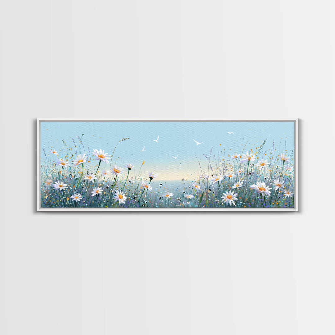Blue Daisy Meadow Wall Art, Coastal Wildflower Canvas Print, Serene Nature Decor, Nursery Bedroom Art, Housewarming Gift