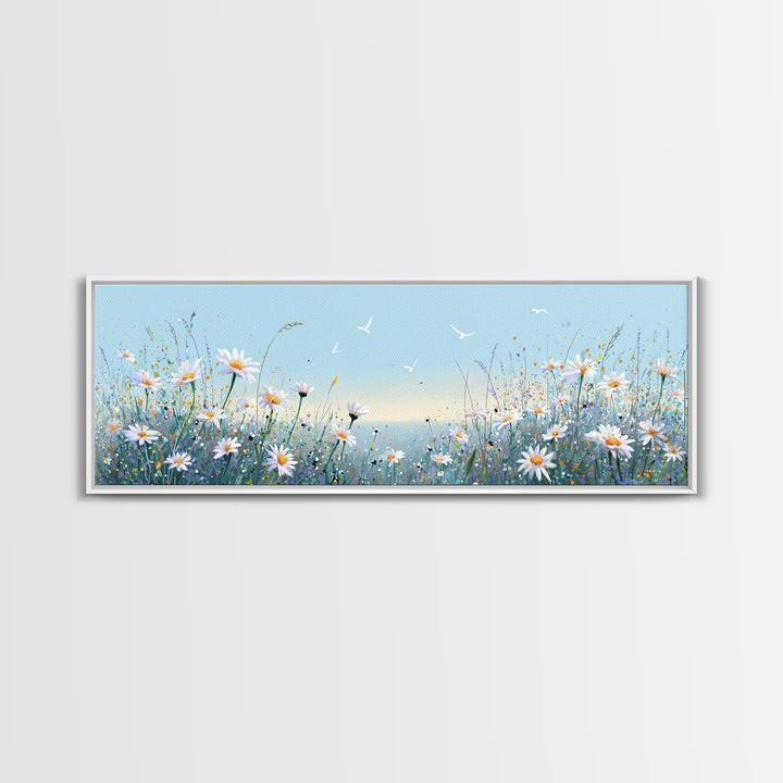 Blue Daisy Meadow Wall Art, Coastal Wildflower Canvas Print, Serene Nature Decor, Nursery Bedroom Art, Housewarming Gift