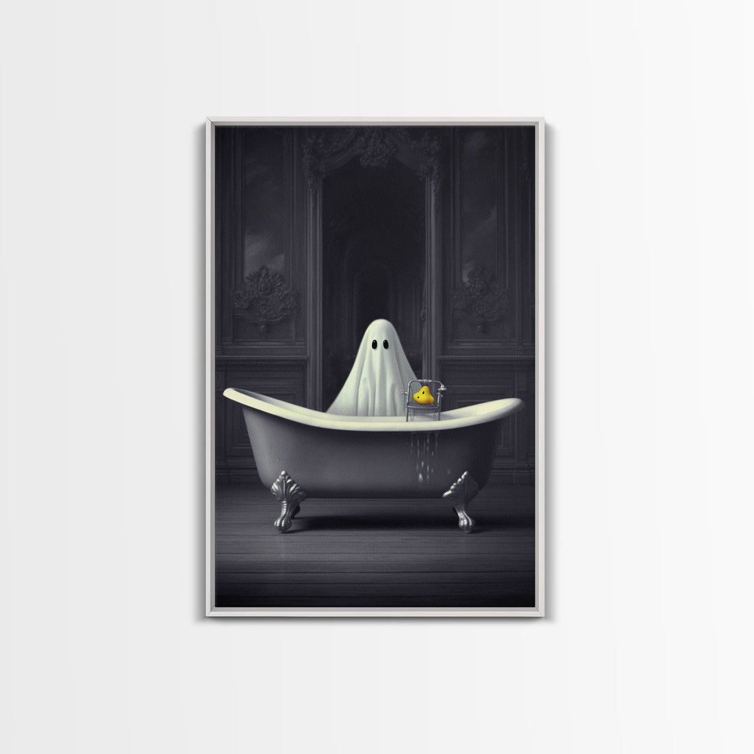 Ghost Bathroom Canvas, Dark Romantic Ghost Standing in Bathroom Creepy,  Ghost in the Bath tub Wall Art Halloween Canvas, Funny Halloween