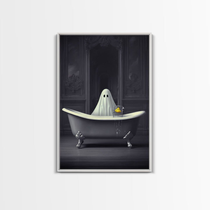 Ghost Bathroom Canvas, Dark Romantic Ghost Standing in Bathroom Creepy,  Ghost in the Bath tub Wall Art Halloween Canvas, Funny Halloween