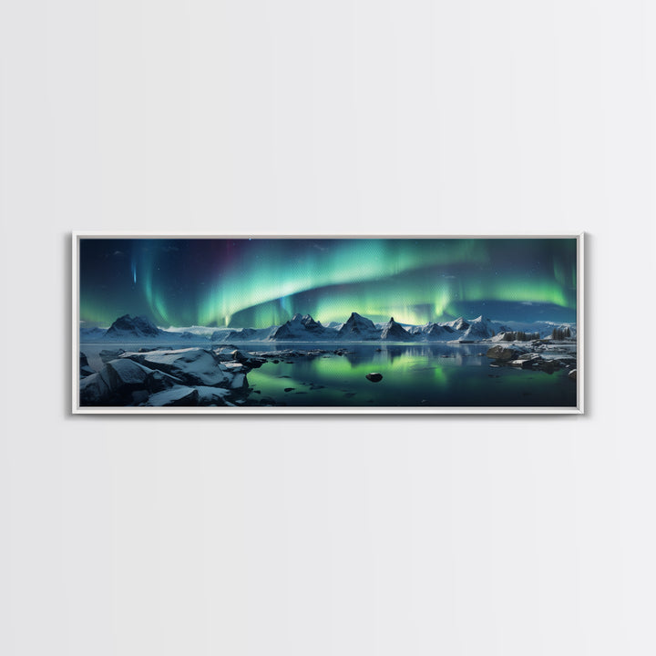 Northern Lights, Aurora Borealis, Framed Canvas Print, Beautiful Alaskan Winter Landscape Painting, Moody Art, Unique Wall Art