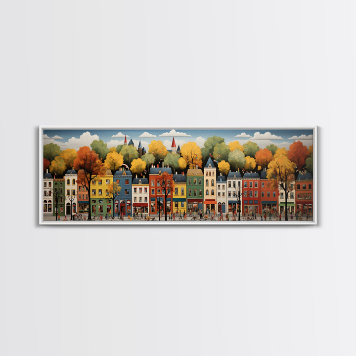 Boston Row Houses - Framed Canvas Print - Colorful Wall Art - Panoramic Print - Boston In The 1800s