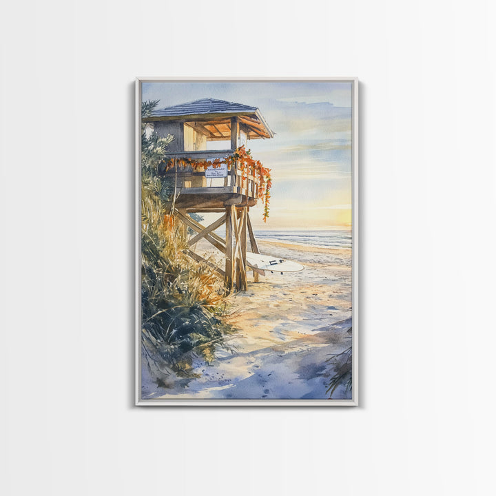 Lifeguard Shack Decorated For Christmas, Tropical Christmas Wall Art, Canvas Print, Wood Framed Wall Art, Christmas Vintage, Christmas