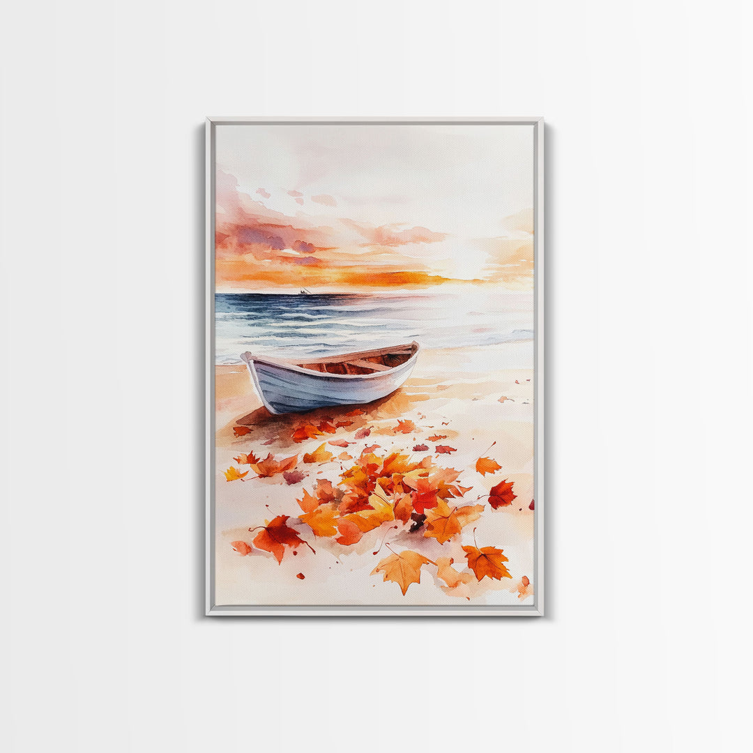 Canoe On A Serene Fall Lake, Framed Canvas Print, Autumn Decor, Fall Wall Art, Fall Poster, Autumn Prints Wall Art