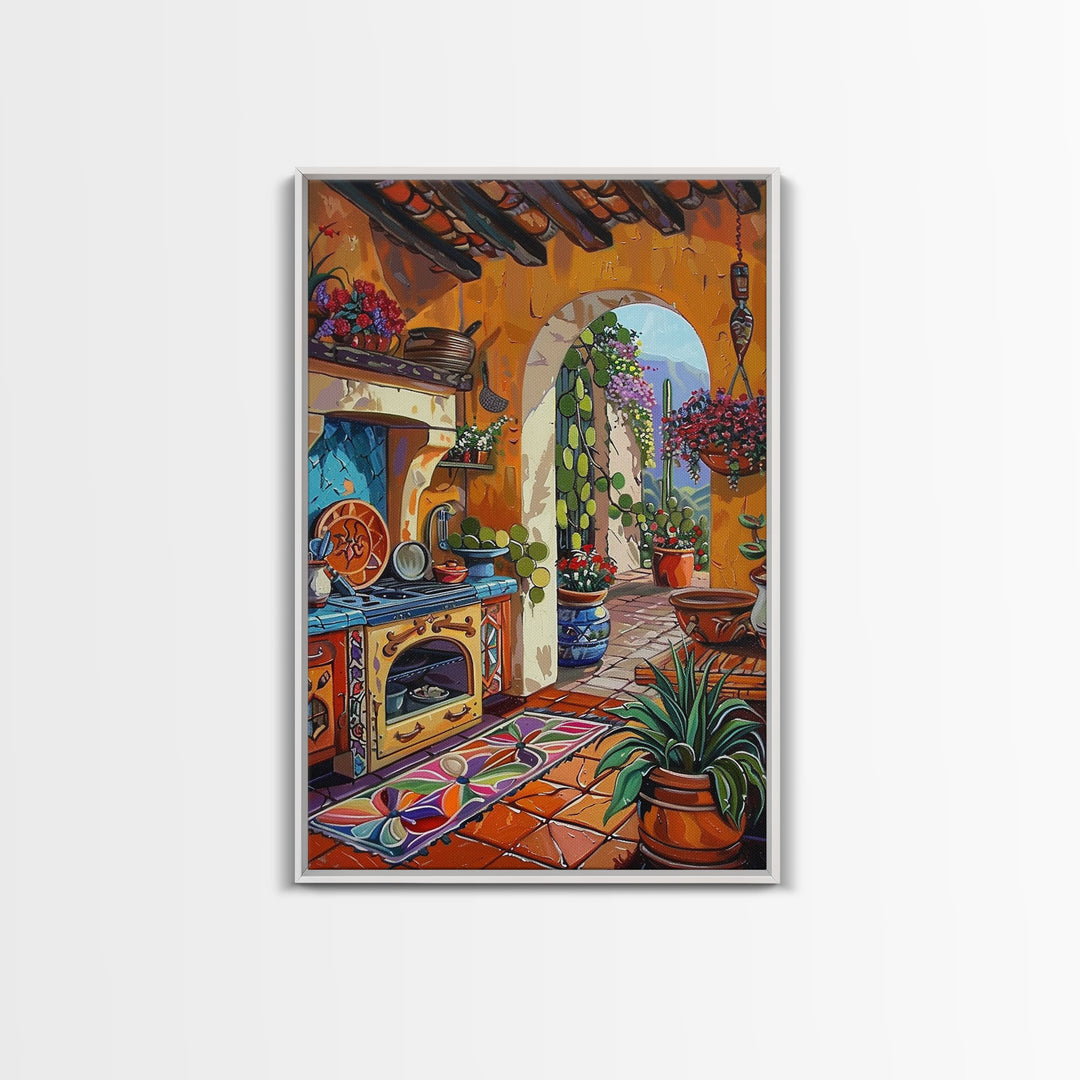 Colorful Southwestern Kitchen Framed Canvas Print Mexican Tile Art Decor Vibrant Wall Art Best Gift Idea Above Sofa Home Seasonal Decor