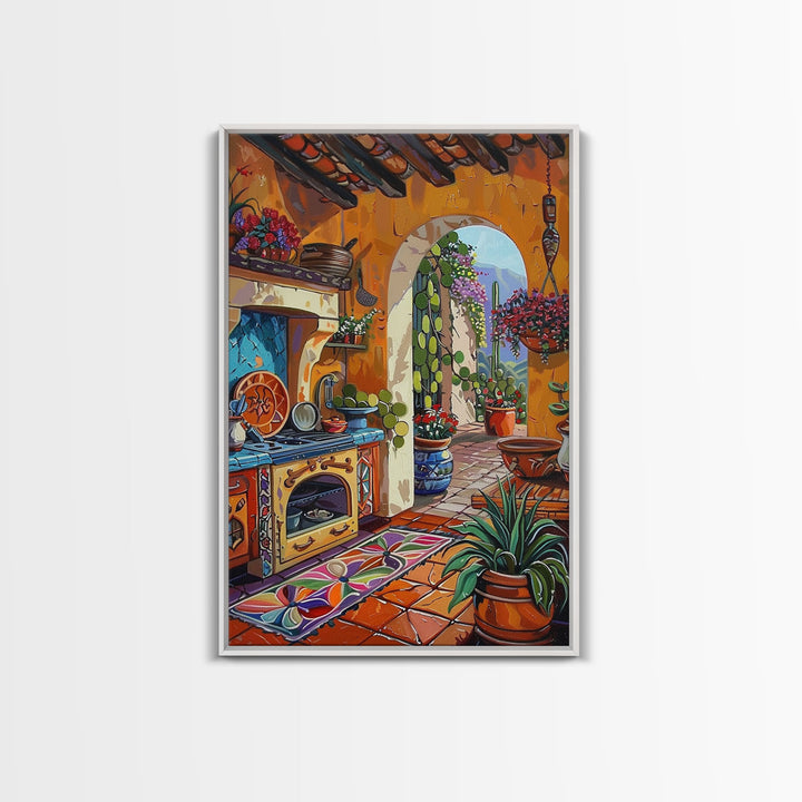 Colorful Southwestern Kitchen Framed Canvas Print Mexican Tile Art Decor Vibrant Wall Art Best Gift Idea Above Sofa Home Seasonal Decor