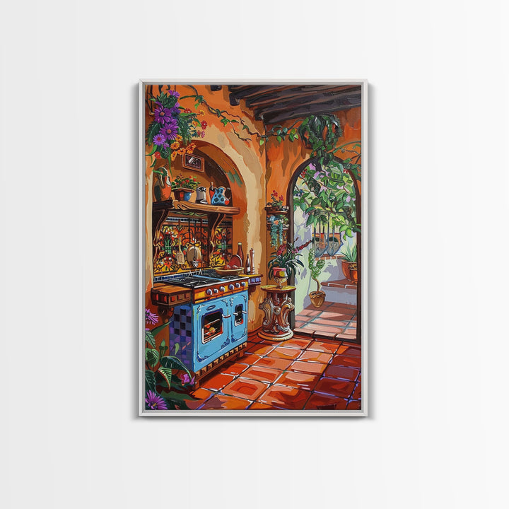 Rustic Spanish Style Kitchen Framed Canvas Print Colorful Tile Art Best Gift Idea Above Sofa Bright Home Decor Seasonal Wall Art