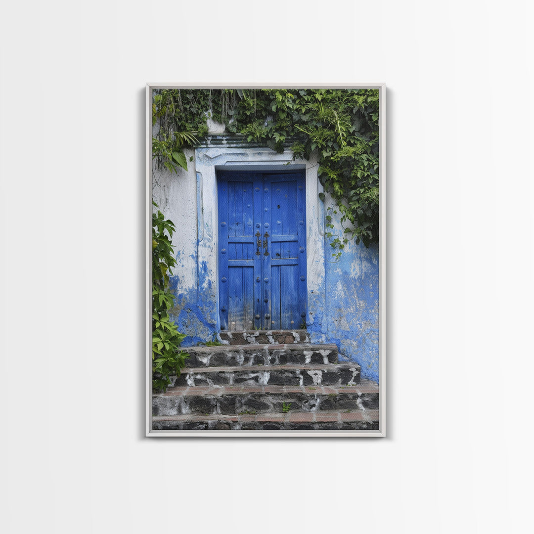 Change2 Mexican Wall Art, Colorful Mexican Door Architecture Painting Framed Canvas Print, Traditional Hacienda Architecture, Ready To Hang