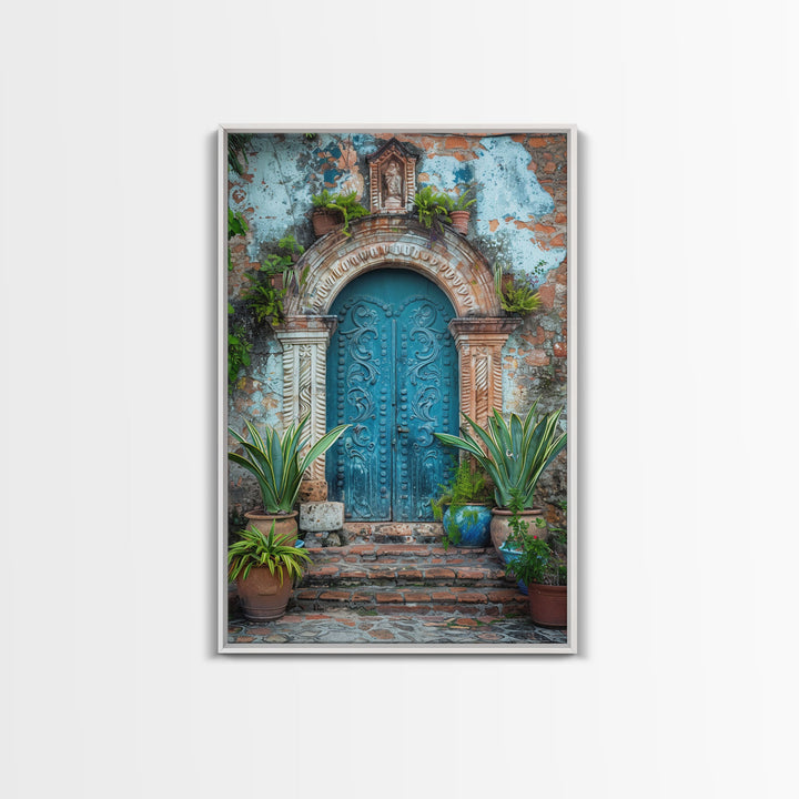 Change324 Mexican Wall Art, Framed Canvas Print, Old Town Mexico Architecture Wall Art, Framed Art