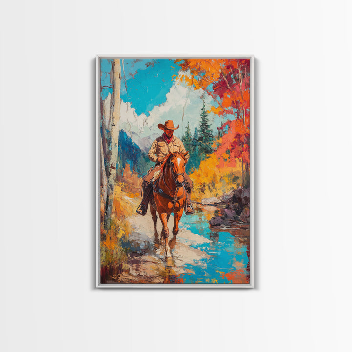 Cowboy in Snowy Landscape Canvas Print Christmas Wall Art Winter Wonderland Christmas Decor Vintage Western Christmas Gift Seasonal Wall Art