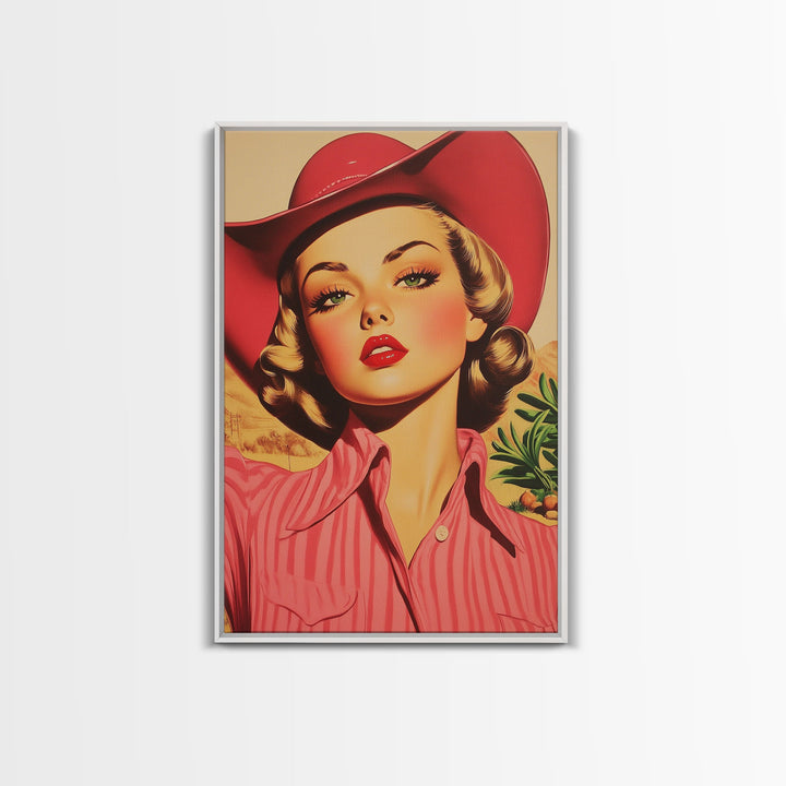 Blonde Cowgirl in Fall Forest Canvas Print, Autumn Wall Art, Farmhouse Fall Decor, Seasonal Holiday Decor, Vintage Western Art, Canvas Print