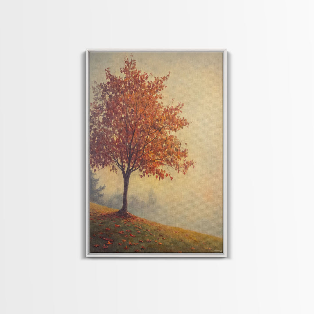Framed Canvas Print of a Fall Landscape with Vibrant Autumn Tree and Leaves, Seasonal Wall Art, Best Gift Idea, Modern Farmhouse Decor