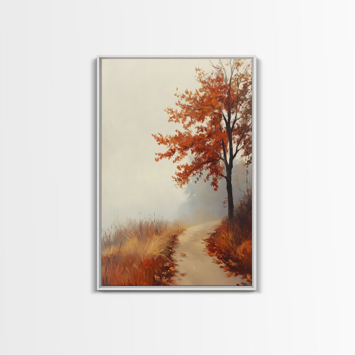 Framed Canvas Print of a Cozy Autumn Path with Trees and Fall Leaves, Rustic Country Decor, Moody Landscape Art, Best Gift Idea, Fall Decor