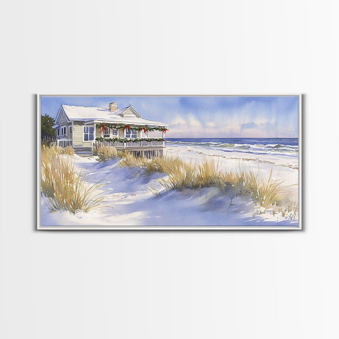 Coastal farmhouse Christmas beach decor Canvas Print rustic cabin holiday wall art vintage Christmas art seasonal decor holiday home decor